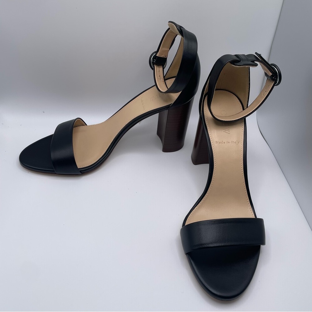 NEW J.CREW Stella Black Leather Heels Sandals Size 7 Made in Italy 4,5”// 9cm - Picture 3 of 11
